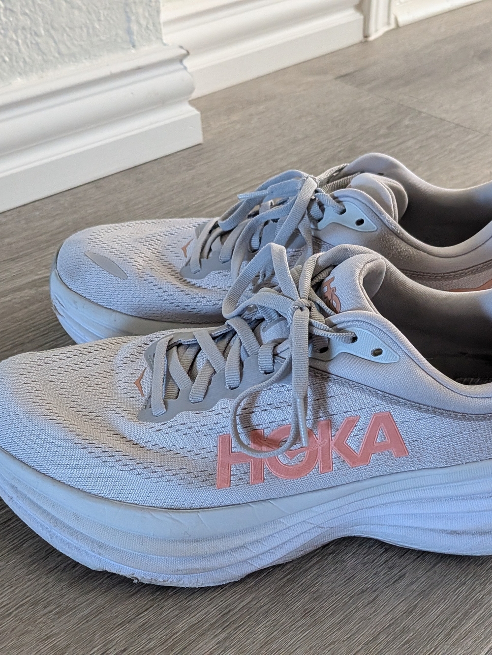 HOKA Women's Lightweight Running Shoe - White with Pink Logo